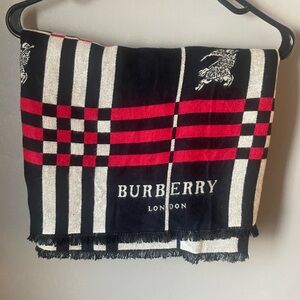 Burberry Black, Red & White Plaid Logo Scarf cashmere unisex